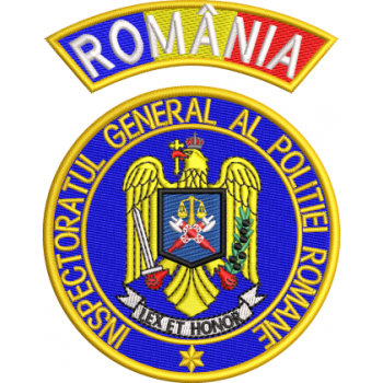 Emblema INSPECTORATUL GENERAL AL POLITIEI ROMANE + EMBLEMA ROMANIA TRICOLOR CHENAR GALBEN ( IGPR )